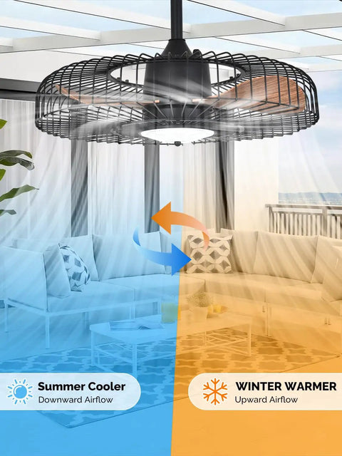 Outdoor 24 Inch Weatherproof Ceiling Fan With Lights For Patio Remote And App Control 3 CCT Dimmable Plug In Cage Ceiling Fan