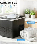 Compact Countertop Ice Maker With One Touch Auto Clean System That Skips The Grunt Work Cools Down Fast And Spits Out Crisp Crystal Clear Ice in a kitchen setting.