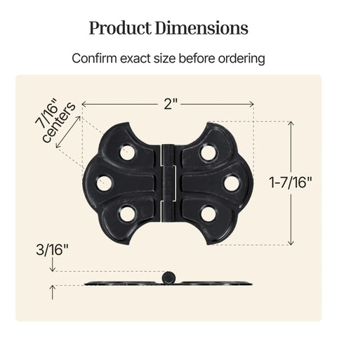Oil Rubbed Bronze Butterfly Cabinet Hinges 2 In By 1-7/16 In Surface Mount dimensions diagram