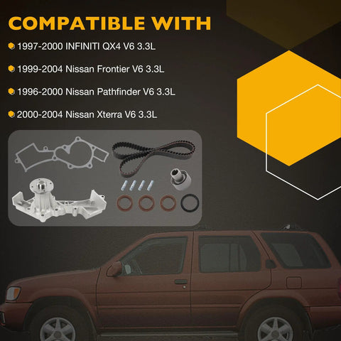 Beefed Up 3.3L Engine Timing Belt With Water Pump Kit For 1996 2004 Nissan Pathfinder Frontier Xterra Infiniti QX4 parts shown