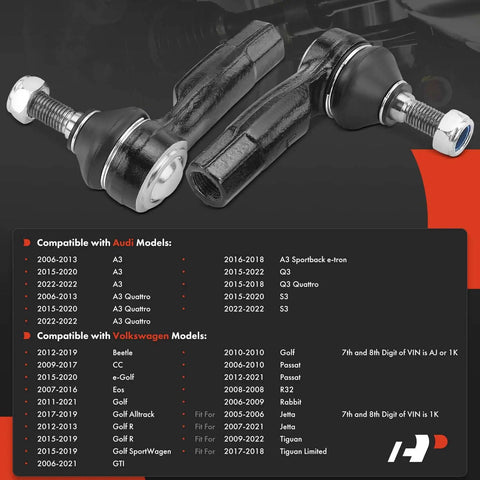 Pair Of Front Outer Tie Rod Ends For Volkswagen And Audi Vehicles Fits Jetta, Golf, Beetle, Passat, CC, Eos, GTI, R