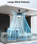52 Inch Brushed Nickel Ceiling Fan With Remote Control And Dimmable LED Light in modern bedroom, airflow illustration