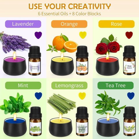 Candle Making Kit With Wax Melter For Beginners And Adults, Complete Soy DIY Set with lavender, orange, rose, mint, lemongrass, tea tree oils