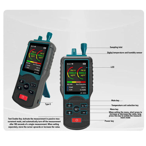 Grab And Go Handheld Dust Particle Counter Monitors Aerosol Density Checks Pm25 Plus Pm10 For Cleanrooms With Fast Digital Readouts and tight accuracy display.