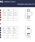 Diagram of Xike bearings and seals kit dimensions for Beefed Up Trailer Wheel Hub Kit For 6000 To 7000 Lb Axles.