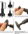 Two Inch Cut Off Wheel Kit With One Quarter Inch Stem Mandrel For Die Grinder And Rotary Tool Three Eighth Inch Arbor Hole Pro Grade Metal And Stainless Steel Cutting Includes Five Discs And A Handy Mini Mount Mandrel in use