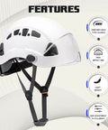 Side view of Safety Hard Hat ANSI Z89.1 Approved With Visor showing features like high-impact ABS, lightweight design, and size adjustment.
