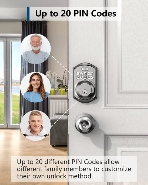 Keyless Entry Door Lock With Keypad And Auto Lock, Smart Deadbolt For Front Door, Satin Nickel Finish, 20 User Codes Featured