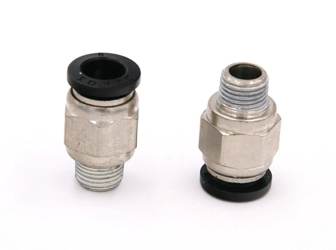 One Eighth Inch PT Male Thread 8mm Straight Pneumatic Push In Quick Fitting Connectors For PETF Tube 10 Pack, copper-nickel plated.