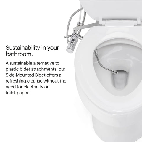 Side Mounted Manual Bidet Attachment With Adjustable Sprayer And Water Pressure, Chrome Finish, Dual Temperature Controls, Slim Profile, No Fuss Install, XL Size For Toilet Seats