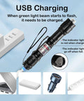 USB charging setup for Green Light Flashlight Dope Rechargeable With Long Range Adjustable Focus Tactical Beam