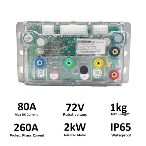 Straight Slick EBike Controller Electric Motorcycle Drive With Bluetooth Module Nd72260X80 Brushless Unit front view with connectors and specs