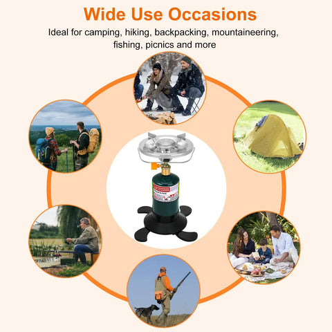 Portable Propane Camping Stove With Foldable Gas Tank Base Adjustable Flame Backpacking Cooker in outdoor use settings