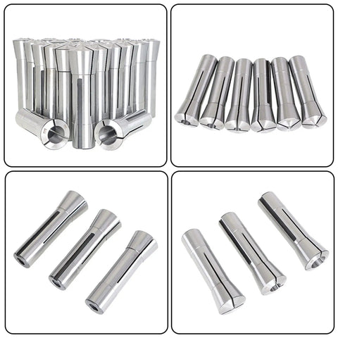 R8 Collet Set for Milling Machines, 23Pcs 1/16 To 3/4 Inch With Internal 7/16-20 UNF Thread seen from multiple angles