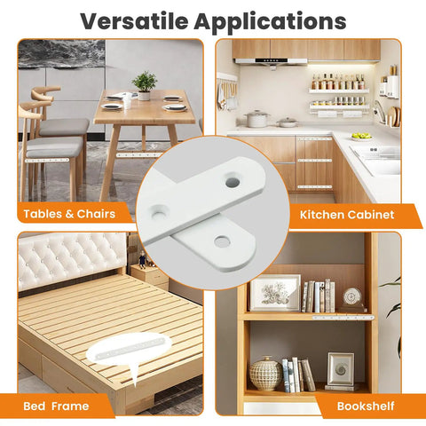 Heavy Duty 5 Inch Stainless Steel Mending Plate Flat Brace For Wood And Furniture Repair White Finish Durable Corner Connector Brackets For Bed Frames Shelves And Joints applications in tables, bed frames, and shelves.