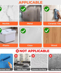 Image showing surfaces applicable and not applicable for Double Sided Tape Heavy Duty Mounting Tape 1.18 Inch By 10 Feet Nano Adhesive For Wall Decor