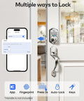 Wifi Fingerprint Smart Door Lock For Front Door Keyless Entry With App Remote Control And Alexa Google Home Compatible Fresh Satin Nickel Design showing auto-lock features.