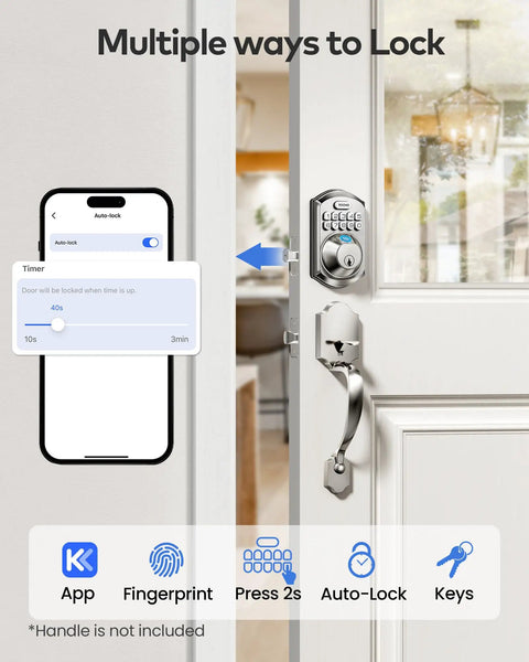 Wifi Fingerprint Smart Door Lock For Front Door Keyless Entry With App Remote Control And Alexa Google Home Compatible Fresh Satin Nickel Design showing auto-lock features.