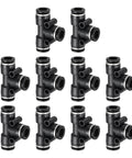 10 Pack 3 Way Push To Connect Pneumatic Fittings Tee For Tube To Tube Connections Black Plastic Durable Quick Lock Air Line Connectors 8mm