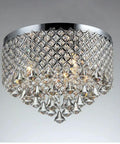 Chrome Three Light Crystal Flush Mount Ceiling Light With Showstopper Crystal Clusters, 16 Inch Diameter, modern fixture