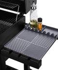 Gray Griddle Mat For Outdoor Grills, Silicone Side Shelf Mat And Drip Pad, 16 By 11.5 Inches, with seasonings and oil bottle