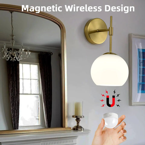 Battery Operated Wall Sconces Set Of Two Rechargeable Gold Milk Glass Wireless Lighting Pretty Darn Stunning Adds total vibe to any room with easy wall mounting featuring a sleek magnetic design.