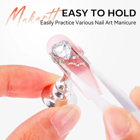 Close-up of a Magnetic Nail Stand For Press On Nails With A Large Flat Metal Base That Holds Ten Tips At Once Stable Holders