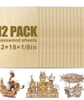 12-pack basswood sheets, front view, 12x18x1/8in unfinished wood for laser cutting and DIY crafts