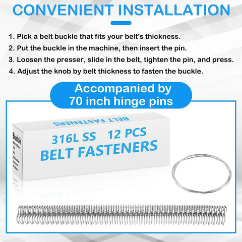12 Inch Conveyor Belt Fastener Kit in 316 Stainless Steel Clipper Lacing for Belts 0.2 to 0.24 Inches includes 70 Inch Hinge Pins
