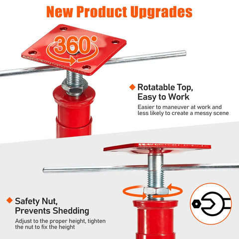New upgrades of Two Pack Hella Tough Steel House Floor Jacks Adjustable Height From 21 To 43 Inches handling 11023 pounds with swiveling top plate.