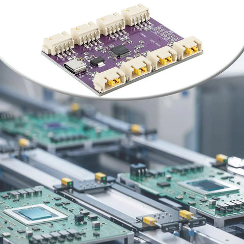 USB 8 Port Expansion Hub For Automation And Tech Setups Hot Swappable Plug And Play With 6 Mbps Speed Multi Device Connectivity Durable Polystyrene Casing Ideal For Complex Engineering Projects And Tech Labs, purple PCB with 8 ports