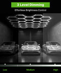 Hexagon Garage Light System With 22 Grids 3 Level Dimmable 581W 63910LM LED Ceiling Light over cars