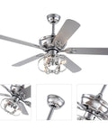 WEvalMC Ceiling Fan Chandelier 52 Inch with Wireless Operation, 5 Blades, 3 blade design, shiny chrome finish, pendant lighting