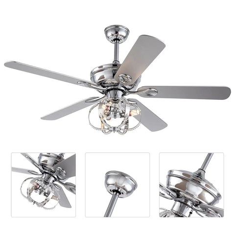 WEvalMC Ceiling Fan Chandelier 52 Inch with Wireless Operation, 5 Blades, 3 blade design, shiny chrome finish, pendant lighting