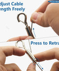 Adjusting cable in Picture Frame Safety Hanging Kit Set 6 Pack With 2 Meter Steel Cables and 12 Double Hole D Ring Hangers