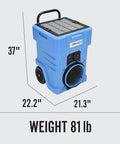 Powerful 1000 CFM Portable HEPA Air Scrubber With Two Stage Filtration for large spaces, dimensions 37x22.2x21.3 inches, 81 lb