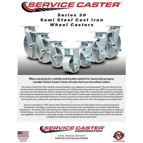Beefy 4 Inch Heavy Duty Swivel Caster With Semi Steel Cast Iron Wheel, 1,000 Lb Capacity, No Brake, Smooth Rolling, Silver Finish