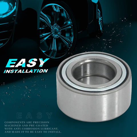 Front Wheel Bearing Set For Hyundai Elantra 2001 To 2006 Tiburon 2003 To 2008 2.0L Kia Spectra 2004 To 2009 Spectra5 2005 To 2009 Two Piece Replacement For Part Number 51007 To Beef Up Your Daily Ride displayed with easy installation text