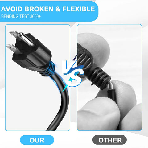 Comparison of Compact 16 AWG 13A Power Extension Cord 1ft Built Tough Short Cable with competitor's cable.