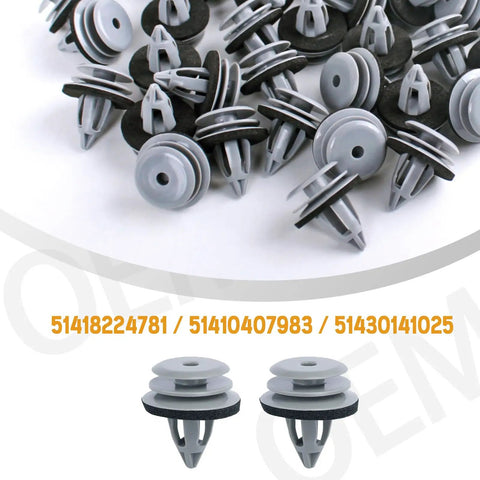 Close-up of BMW 120Pcs Door Panel Clips Trim Retainer Kit for 3 Series, 5 Series, 7 Series, E36, E34, E38, E39, with OEM style clips.