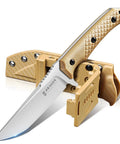 Beefy Fixed Blade Survival Knife With Khaki Full Tang Handle And Adjustable Sheath For Camping And Hiking Rugged Outdoor Gear For Any Adventure A Solid Birthday Gift For Men