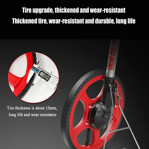 Straight Shooter Hand Pushed Measuring Wheel And Portable Telescoping Distance Tracker With Hd Lcd Screen showcasing upgraded wear-resistant tire.