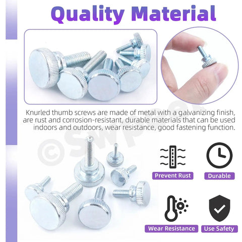 Top Shelf 65 Piece Zinc Plated Knurled Thumb Screws Assortment Kit With M3 M4 M5 M6 M8 Sizes showing various sizes and galvanized metal finish.