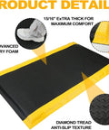 2 Pack 3 By 5 Foot Anti Fatigue Mats With 15/16 Inch Thick High Density Memory Foam Core Non Slip Diamond Plate Work Mat