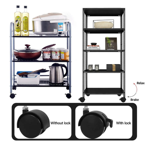 Heavy Duty 2 Inch Stem Casters That Roll Slick As Butter For Living Room Furniture And Mobile Workstations featuring a shelving cart with kitchen items.