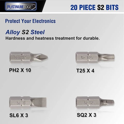 20 Piece S2 Bits with Titanium Heavy Duty Twist Drill Bit Set for High Speed Steel and Electronics Protection
