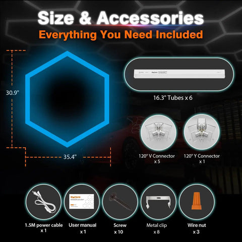 Hexagon LED Garage Lights With 3 Level Dimming For Ceiling Or Wall Mount Plug And Play Hex Lights accessories included