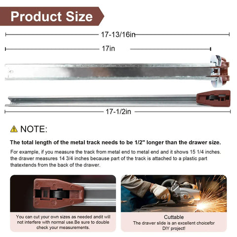 Product size illustration of Premium Heavy Duty Center Mount And Undermount Drawer Slides Keeping Your Drawers Gliding Smooth Zero Fuss Hardware Replacement.