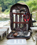 Outdoor Cutlery Portable Set for Camping and Picnics with Secure Pouch and Built In Elastic Slots Keeps Utensils From Shifting Durable