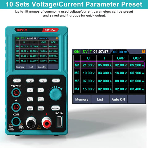 2 In 1 Programmable Power Supply And Multimeter With Data Memory And USB Charging, featuring screen and control interface